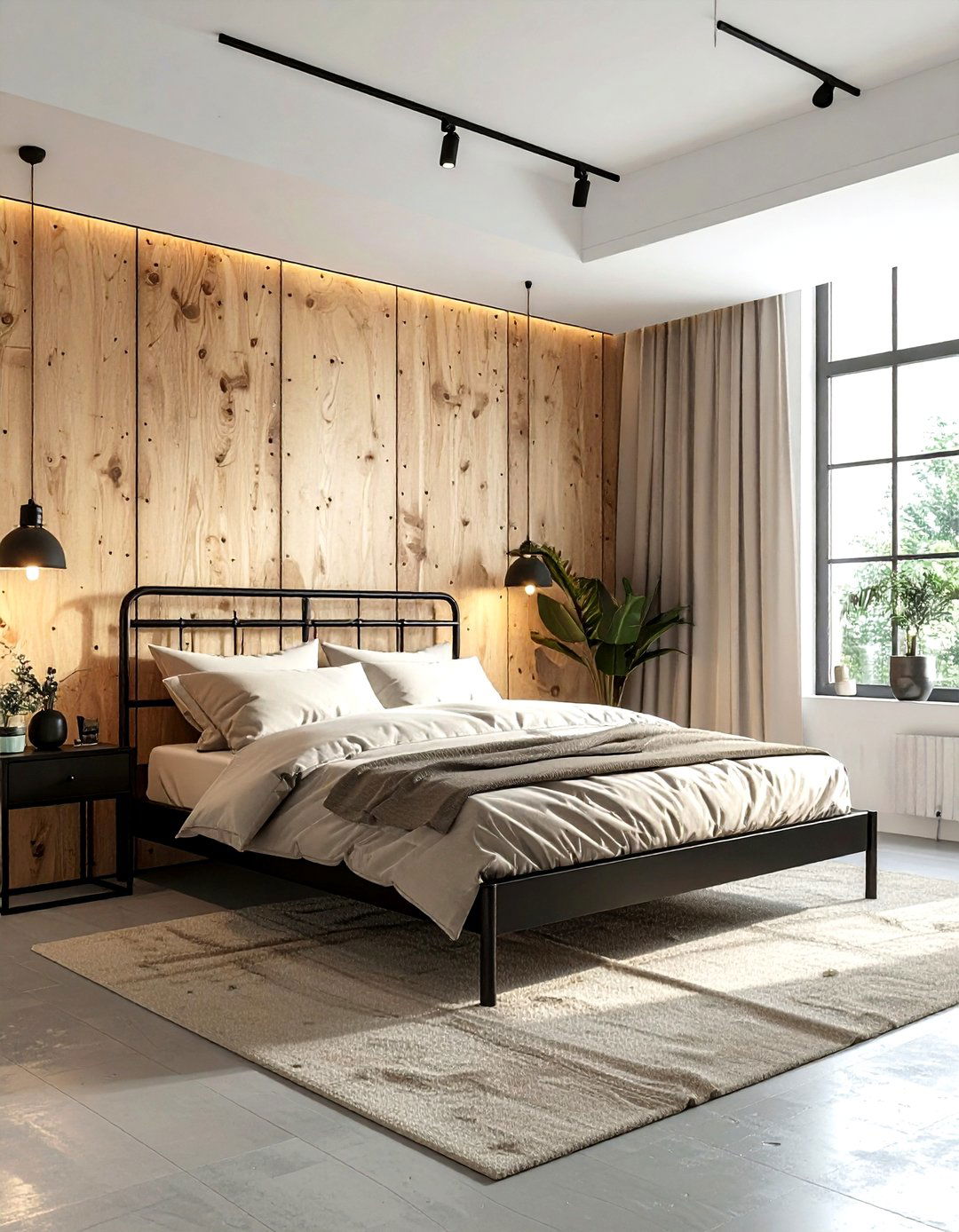 Plywood wall industrial bedroom - 30 industrial beige bedroom ideas