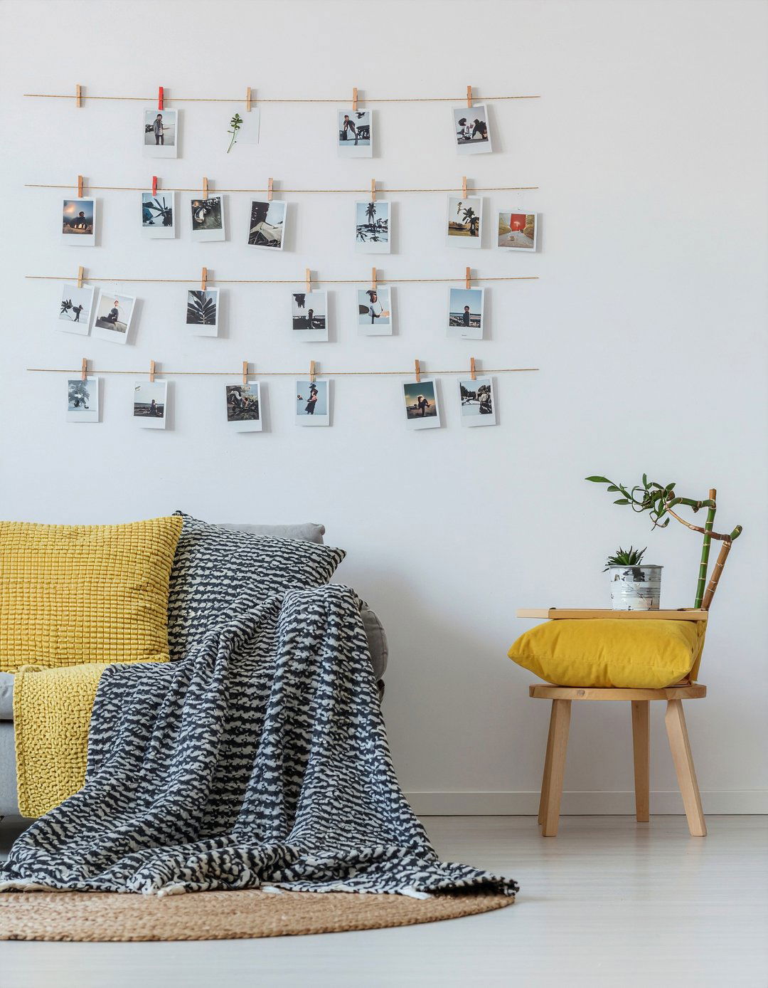 Polaroid photo wall - 30 teen hangout living room ideas