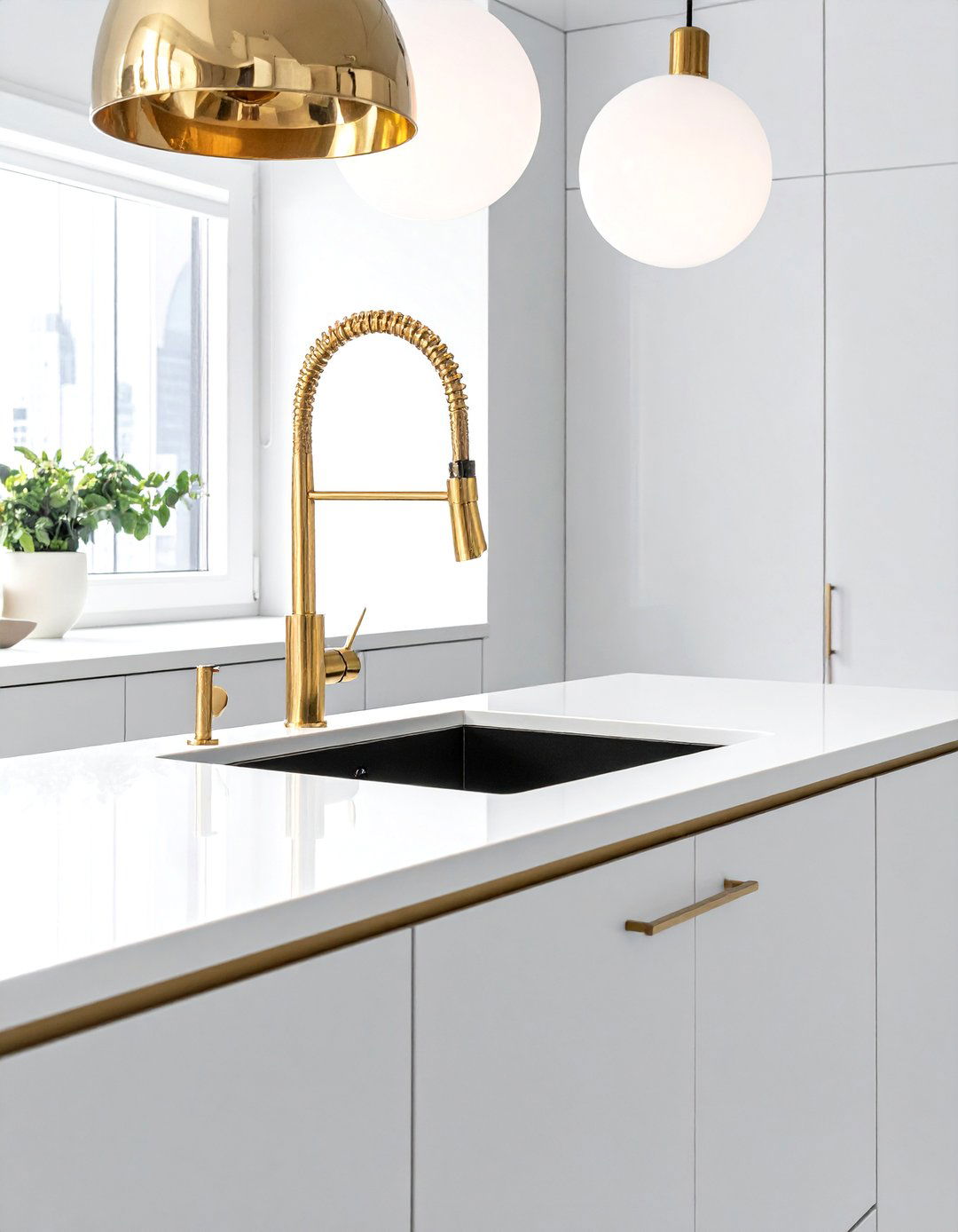 Polished Brass Gooseneck Faucet - 30 brass faucet ideas
