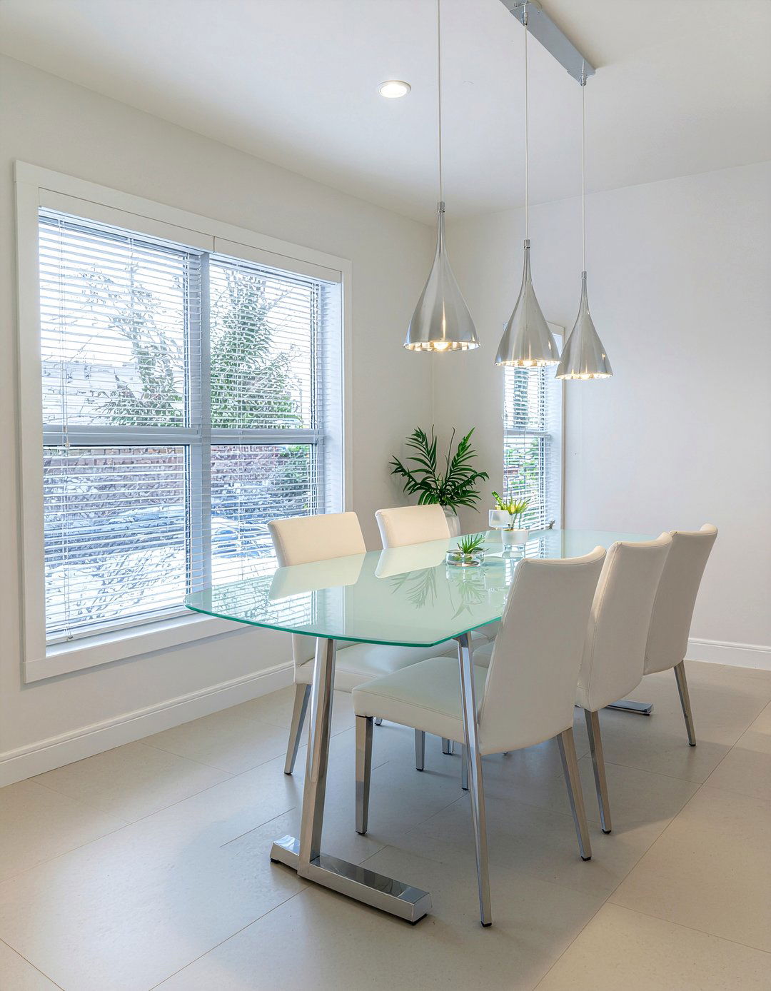 Polished Chrome Pendant Row - 30 multiple pendant dining room ideas