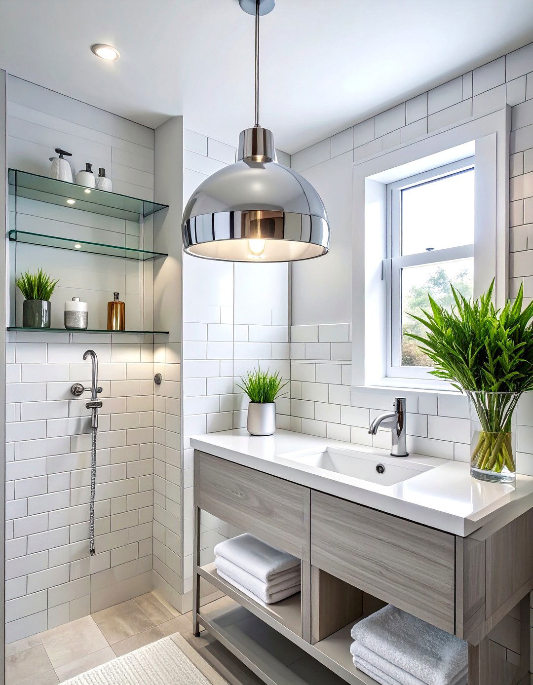 Polished Chrome Pendant - 30 bathroom pendant lighting ideas