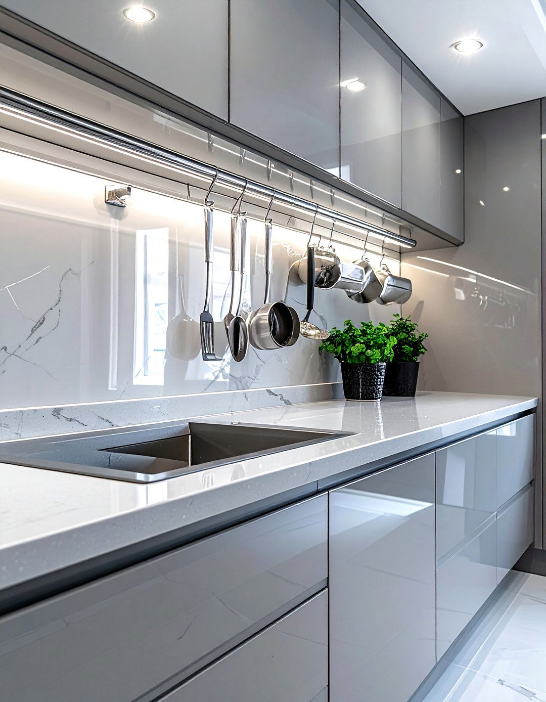 Polished Chrome Rail - 30 wall pot rack kitchen ideas