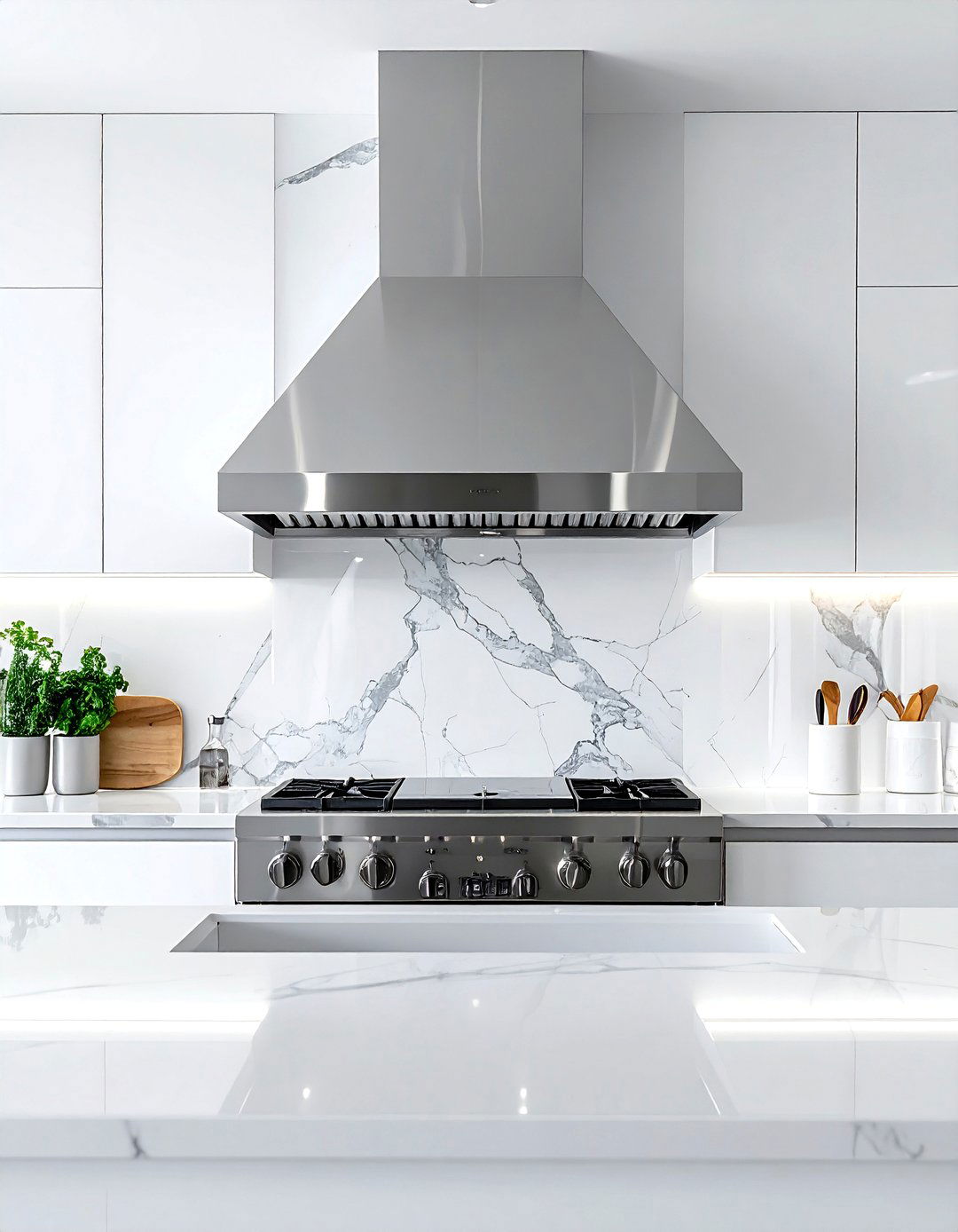 Polished Chrome Range Hood - 30 under cabinet hood kitchen ideas