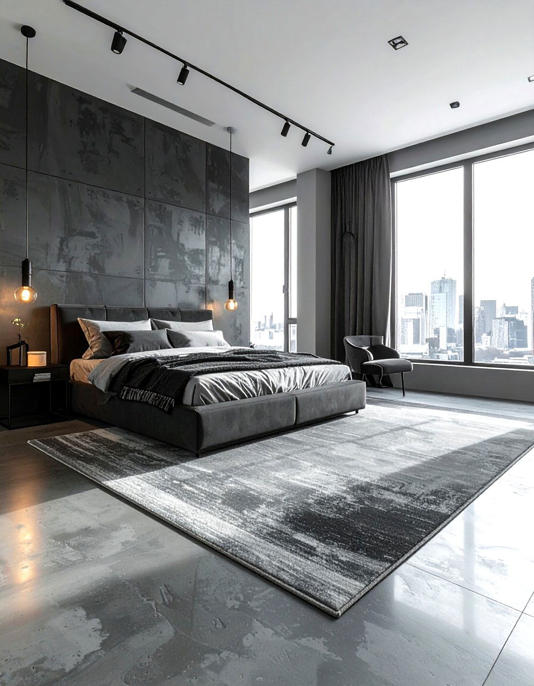Polished Concrete Floor - 30 industrial black bedroom ideas