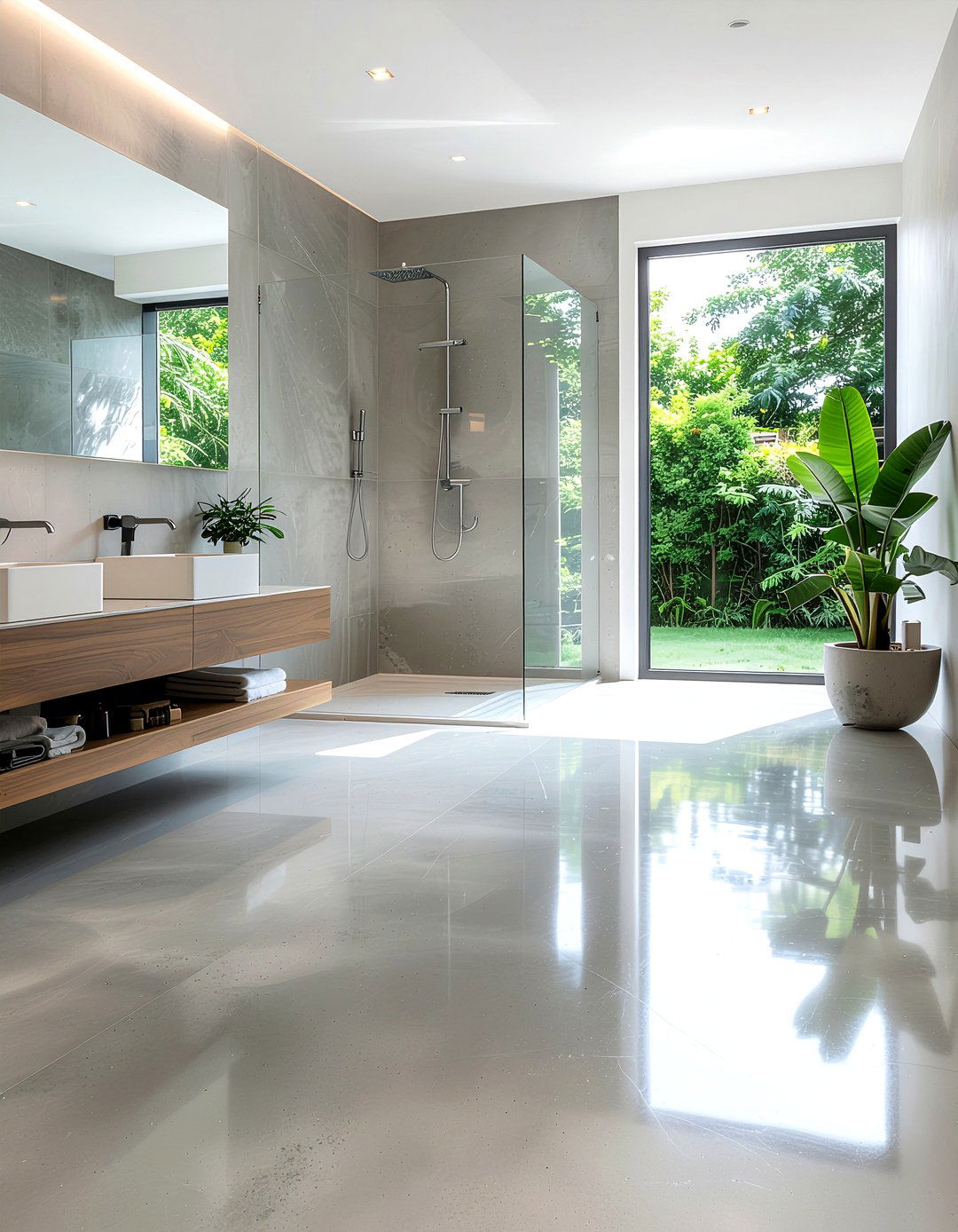Polished Concrete Floor - 30 bathroom floor statement ideas