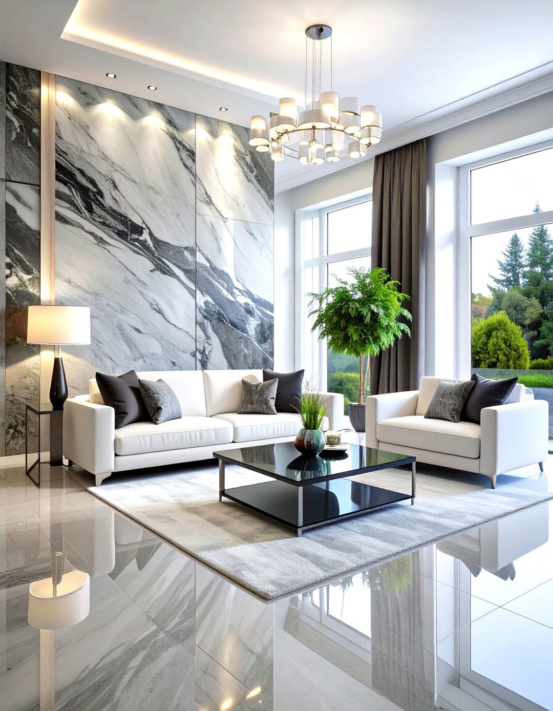 Polished Granite Accent Wall - 30 living room stone wall ideas