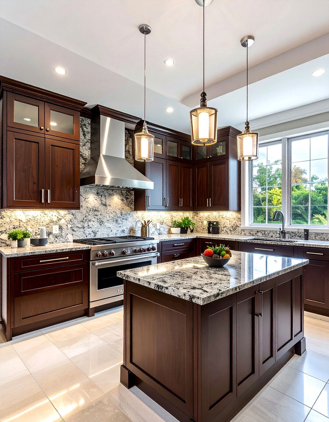 Polished Granite Tile - 30 natural stone kitchen backsplash ideas