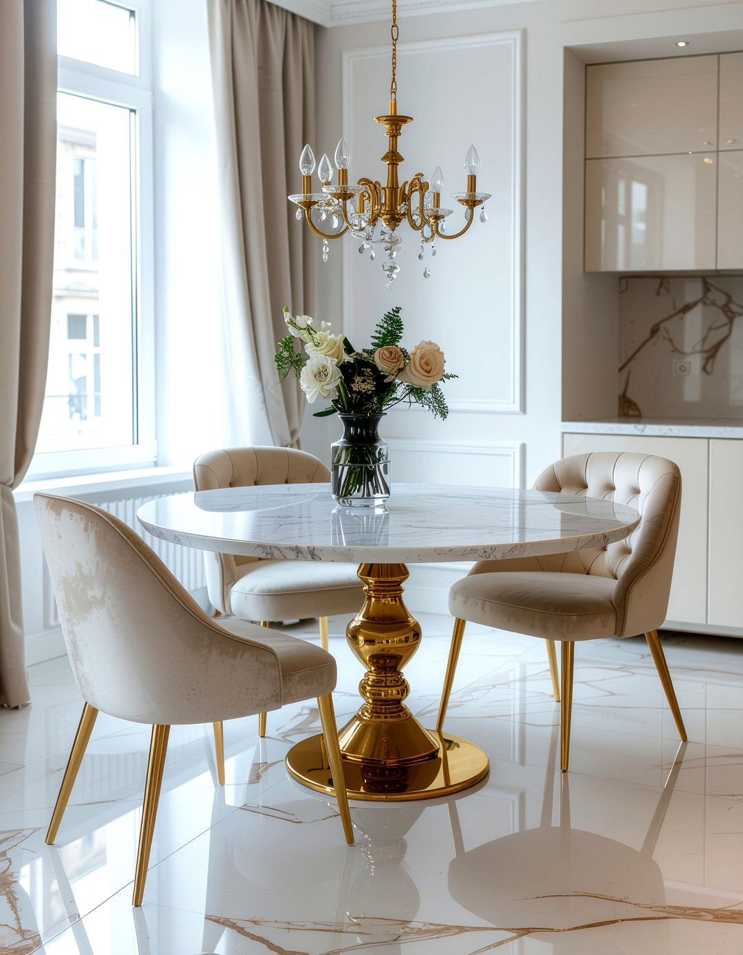 Polished Marble Table - 30 dining room material ideas