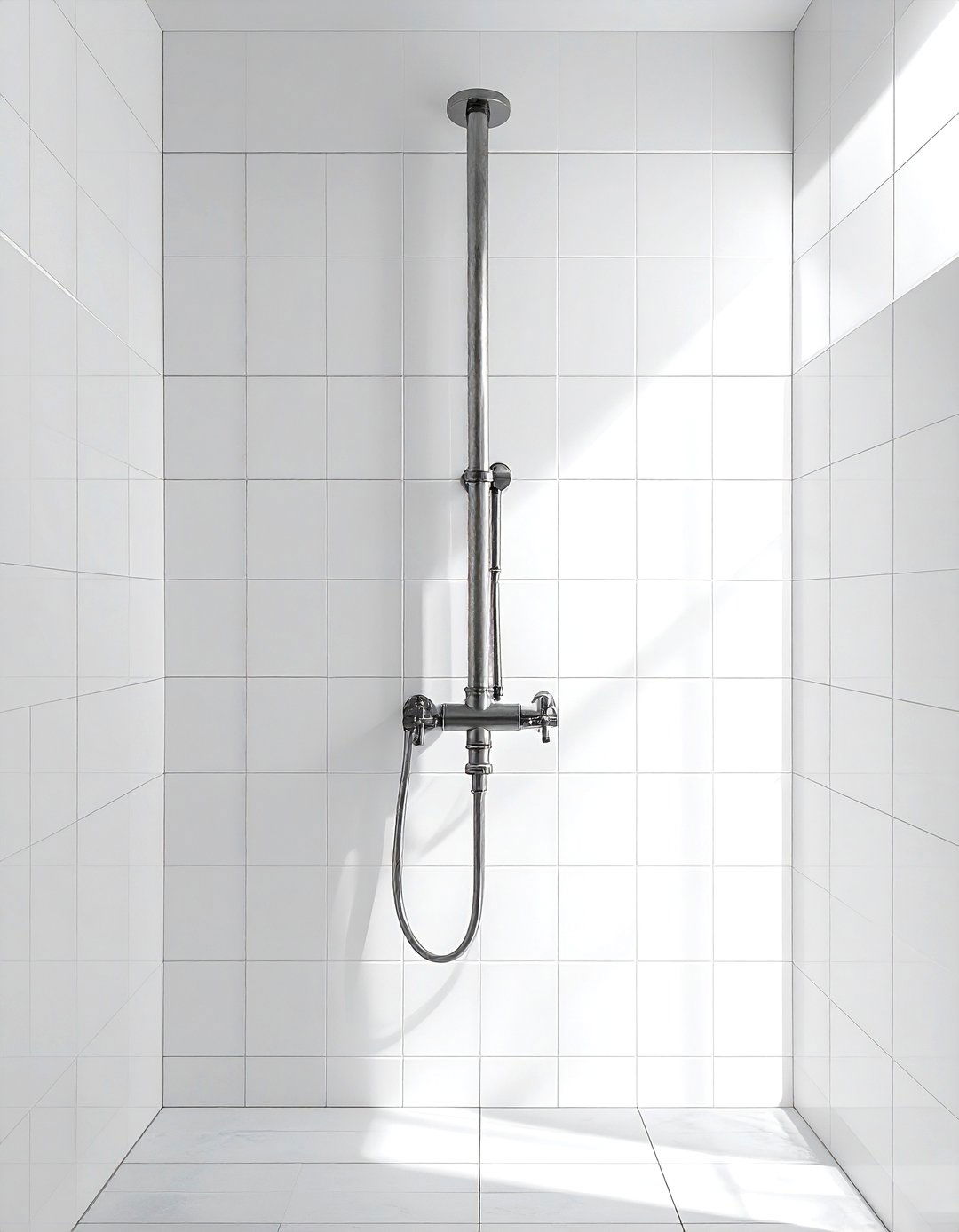 Polished Nickel Exposed Pipe Shower - 30 polished nickel bathroom ideas