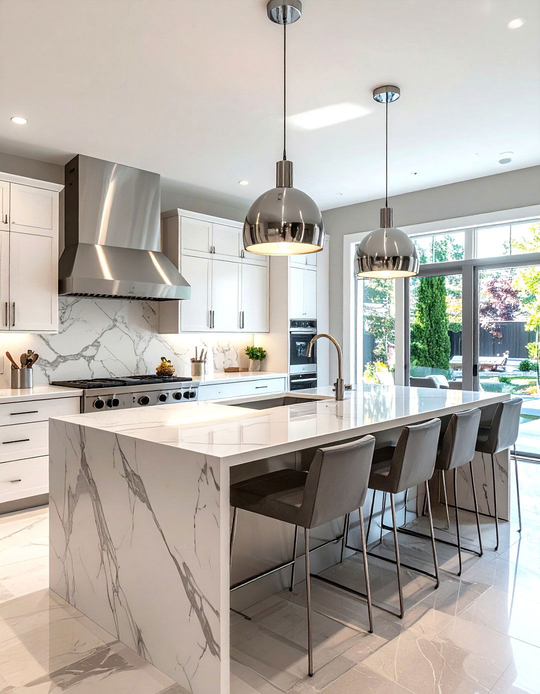 Polished Nickel Pendants - 30 kitchen island lighting ideas