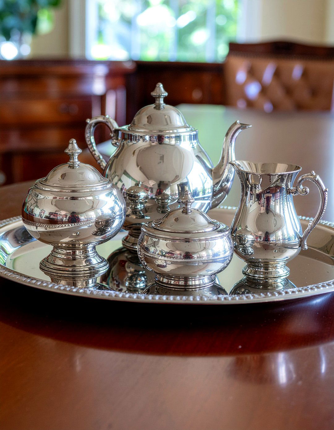 Polished Silver Tea Set - 30 colonial dining room ideas