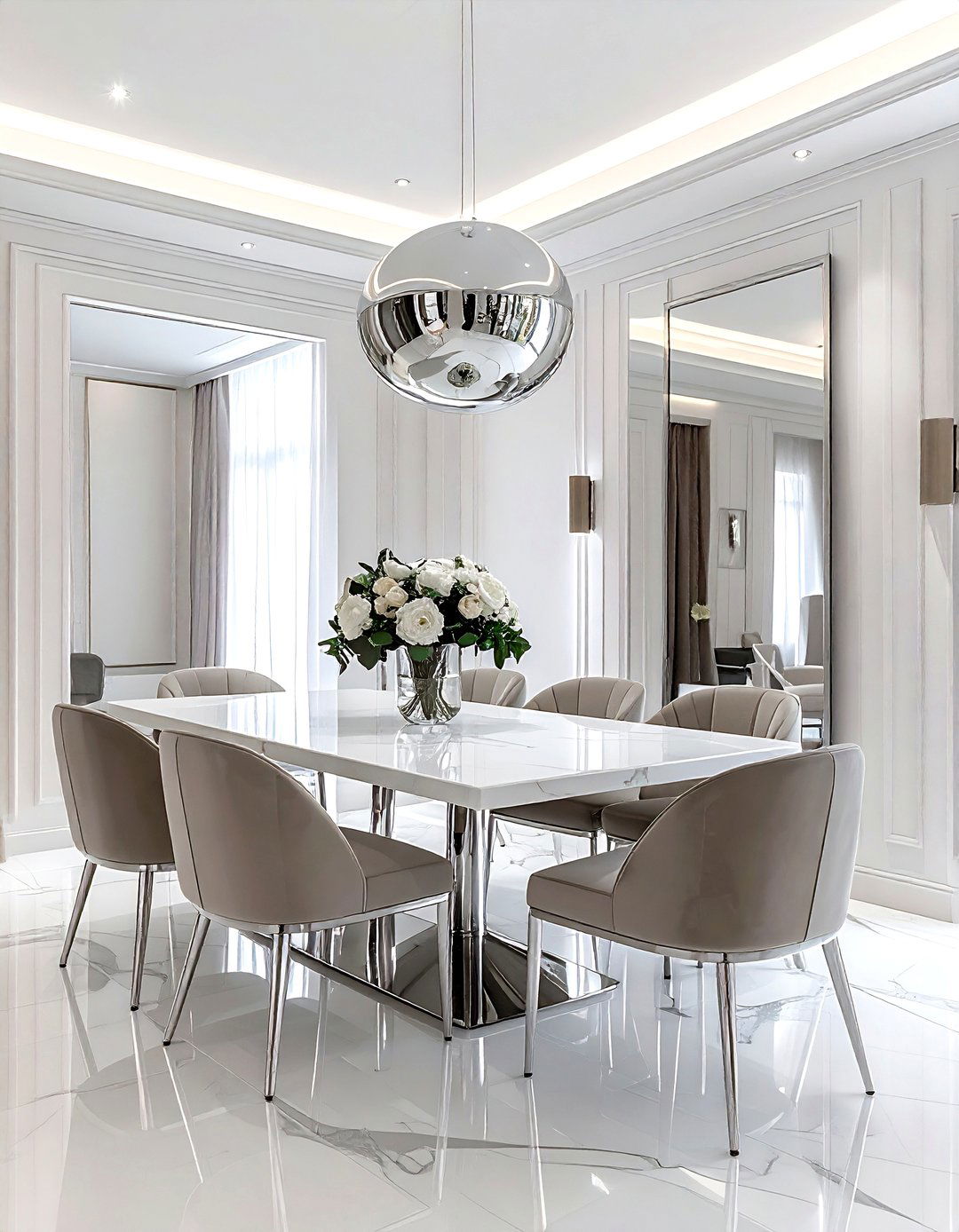 Polished chrome pendant - 30 pendant light dining room ideas