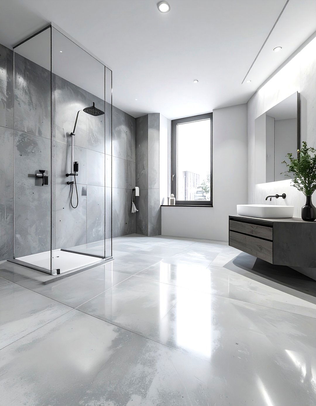 Polished concrete floor - 30 bathroom flooring ideas