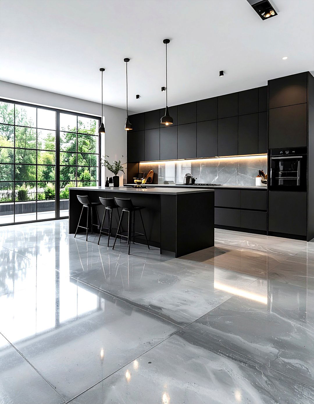 Polished concrete floor - 30 minimalist kitchen ideas