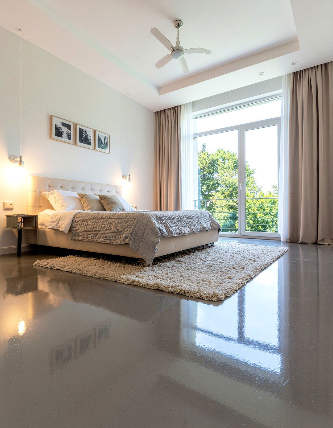 Polished concrete floor - 30 concrete bedroom ideas