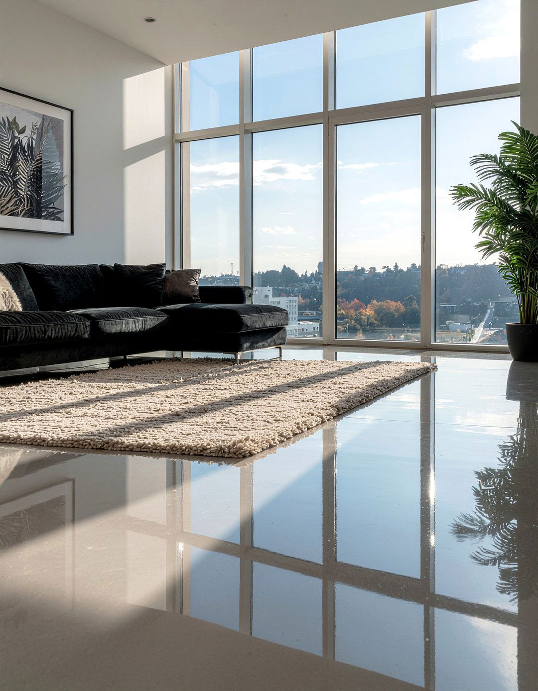 Polished concrete floor - 30 concrete living room ideas