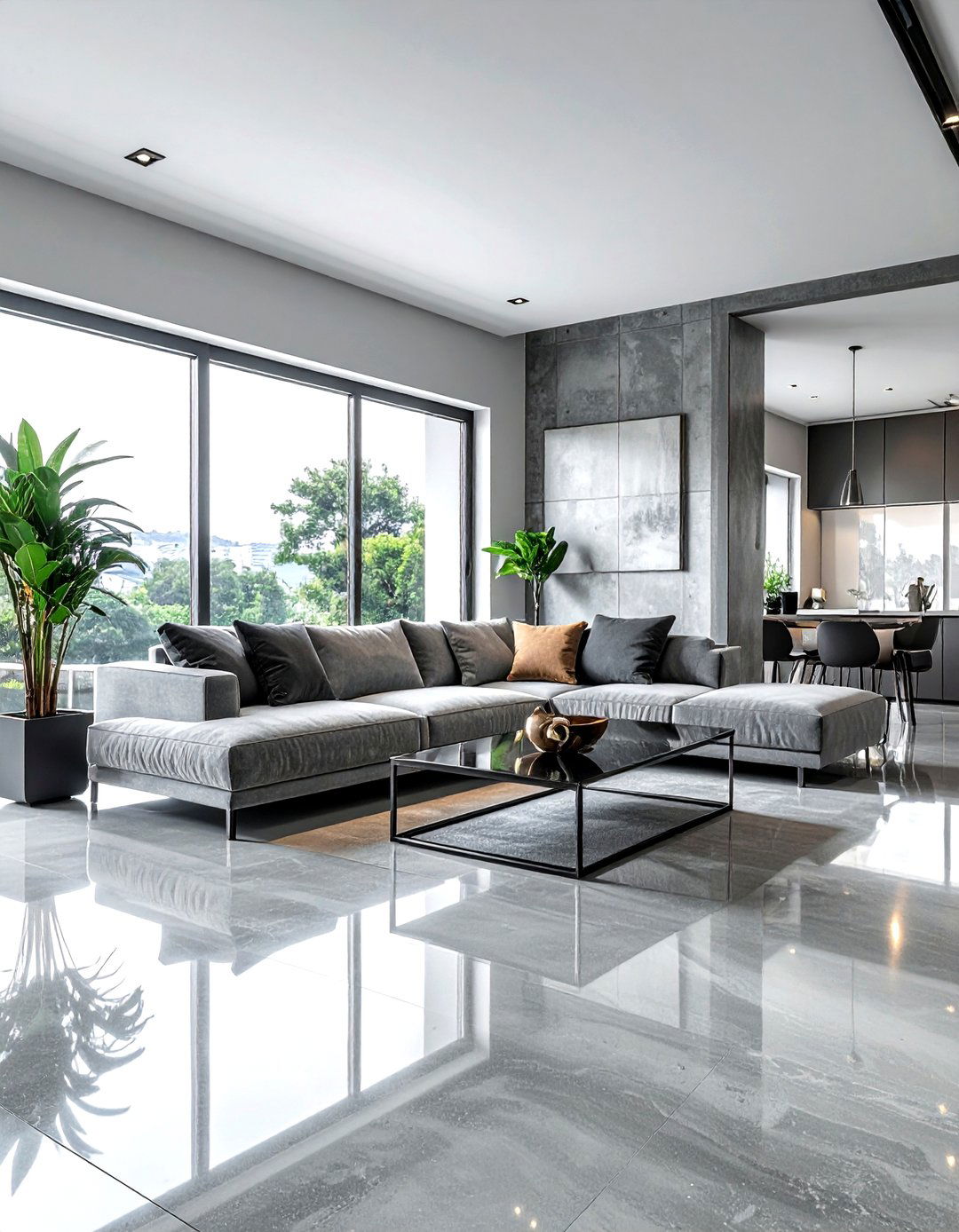 Polished concrete floor tile - 30 living room tile ideas