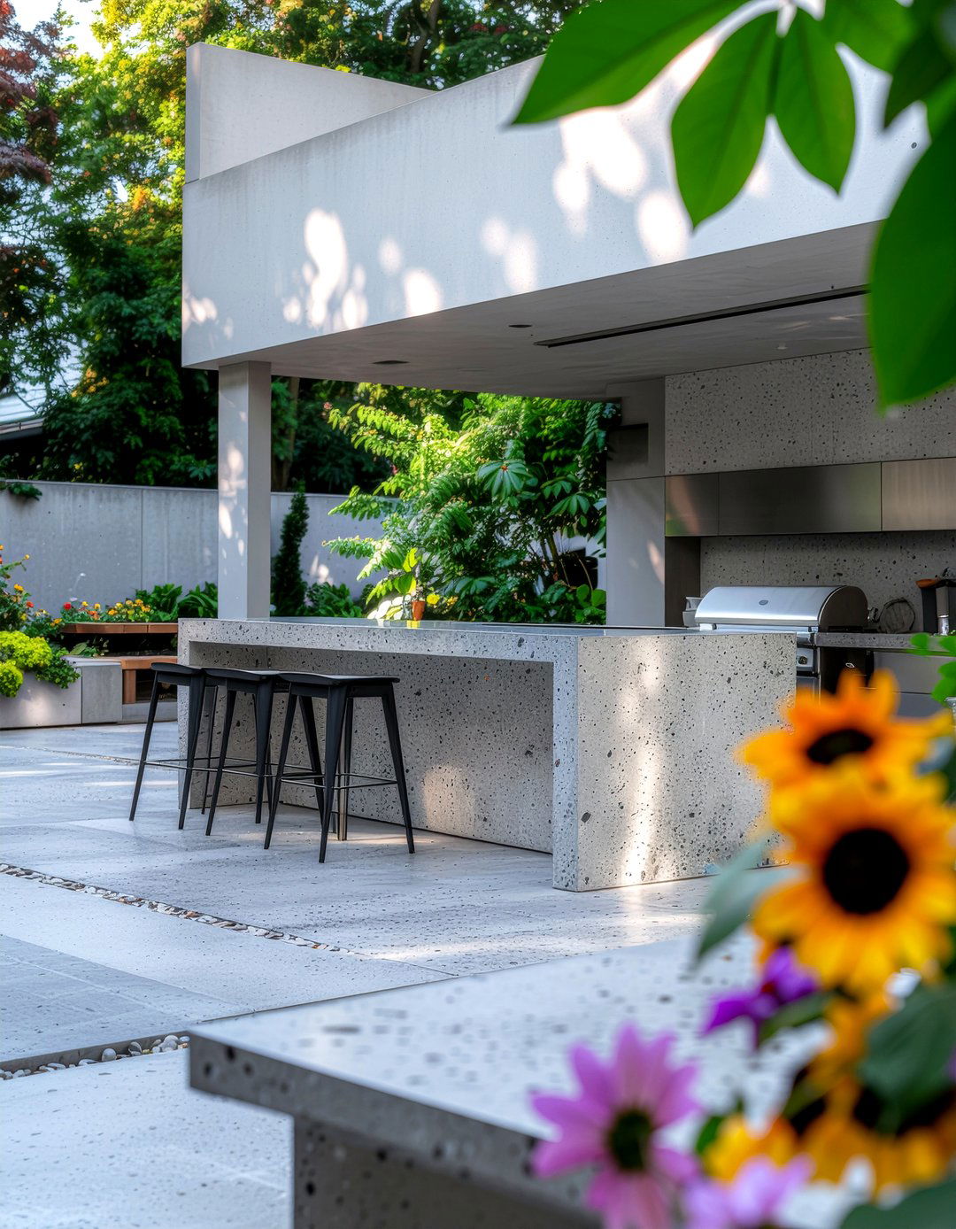 Polished concrete outdoor kitchen countertop - 30 outdoor kitchen countertop ideas