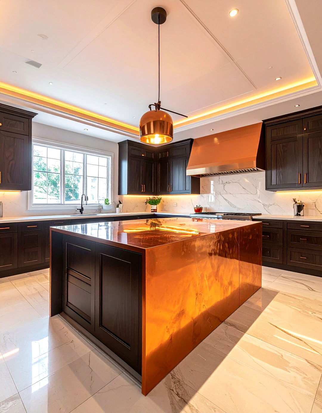 Polished copper countertop - 30 kitchen countertop ideas