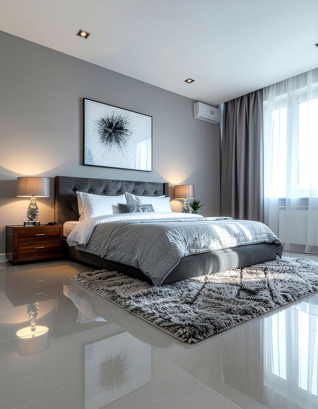 Polished gray bedroom tiles - 30 all gray bedroom ideas