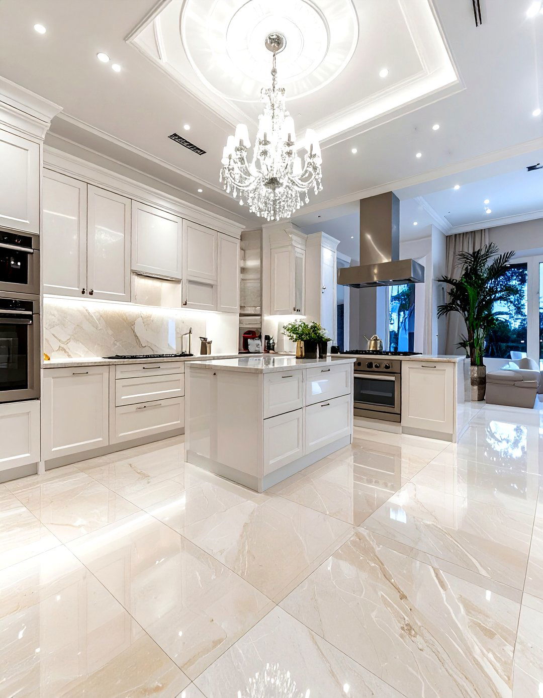 Polished limestone kitchen floor - 30 limestone floor kitchen ideas