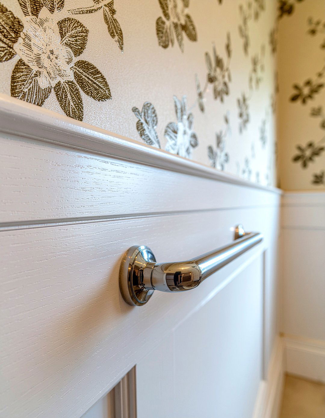 Polished nickel safety rail - 30 bathroom handrail ideas