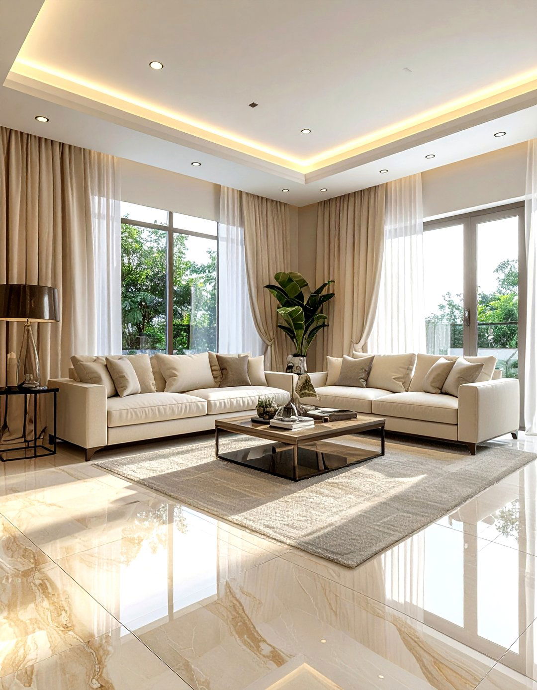 Polished travertine tile - 30 living room tile designs