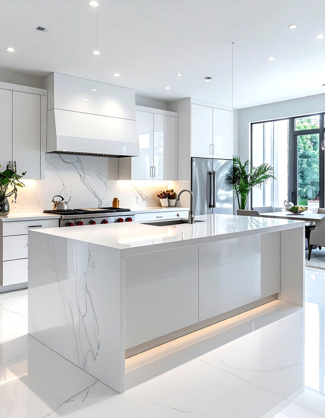 Polished white quartz island - 30 Caesarstone kitchen ideas