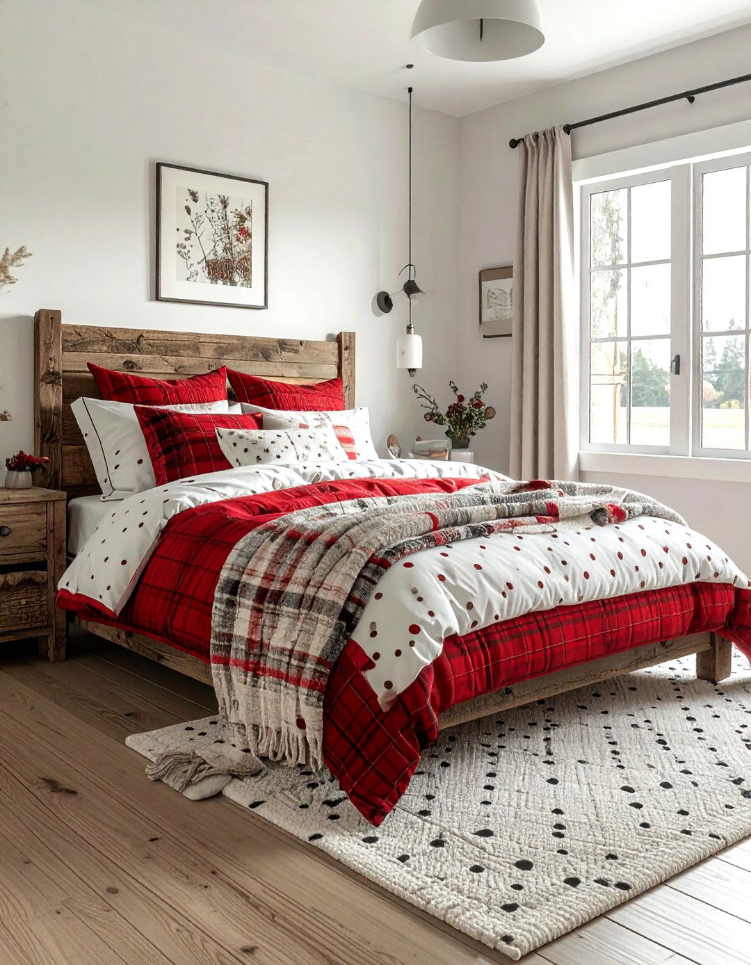 Polka dot and plaid bedding - 30 pattern mixing decor ideas