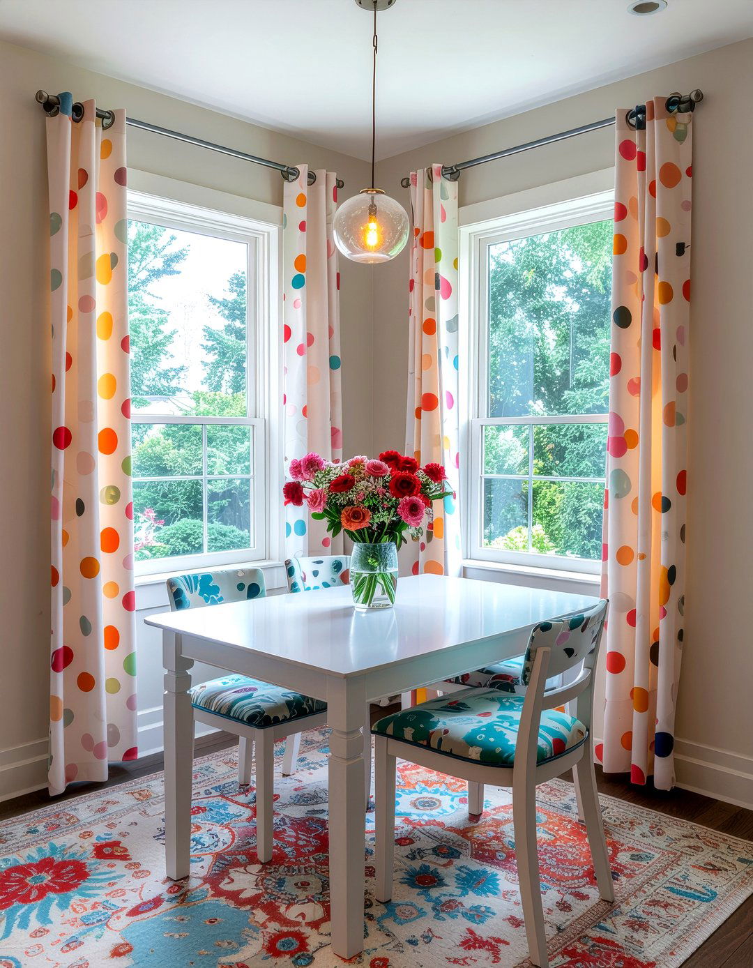 Polka dot curtains dining room - 30 patterned curtain dining room ideas