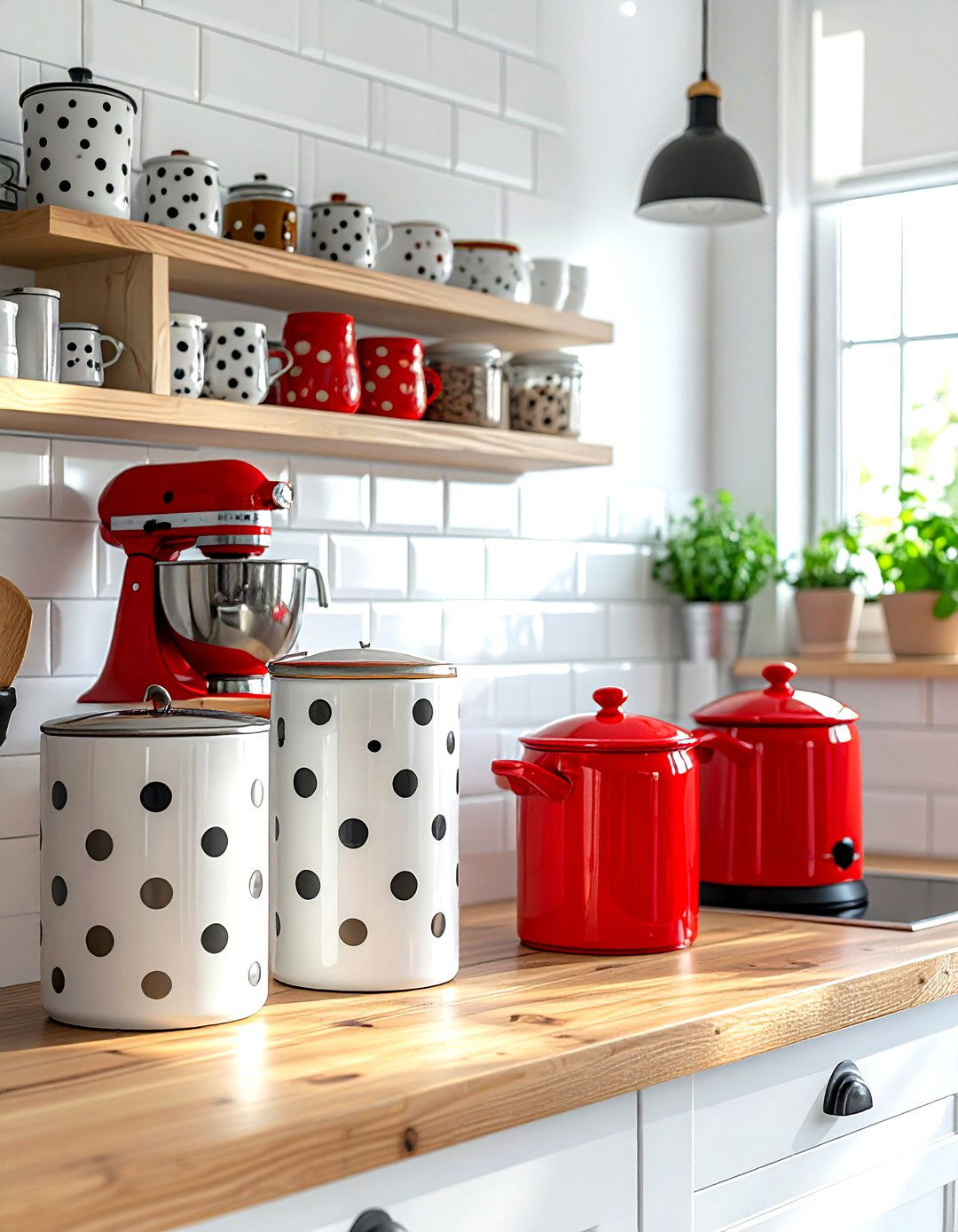 Polka dot kitchen accessories - 30 kitchen pattern mixing ideas