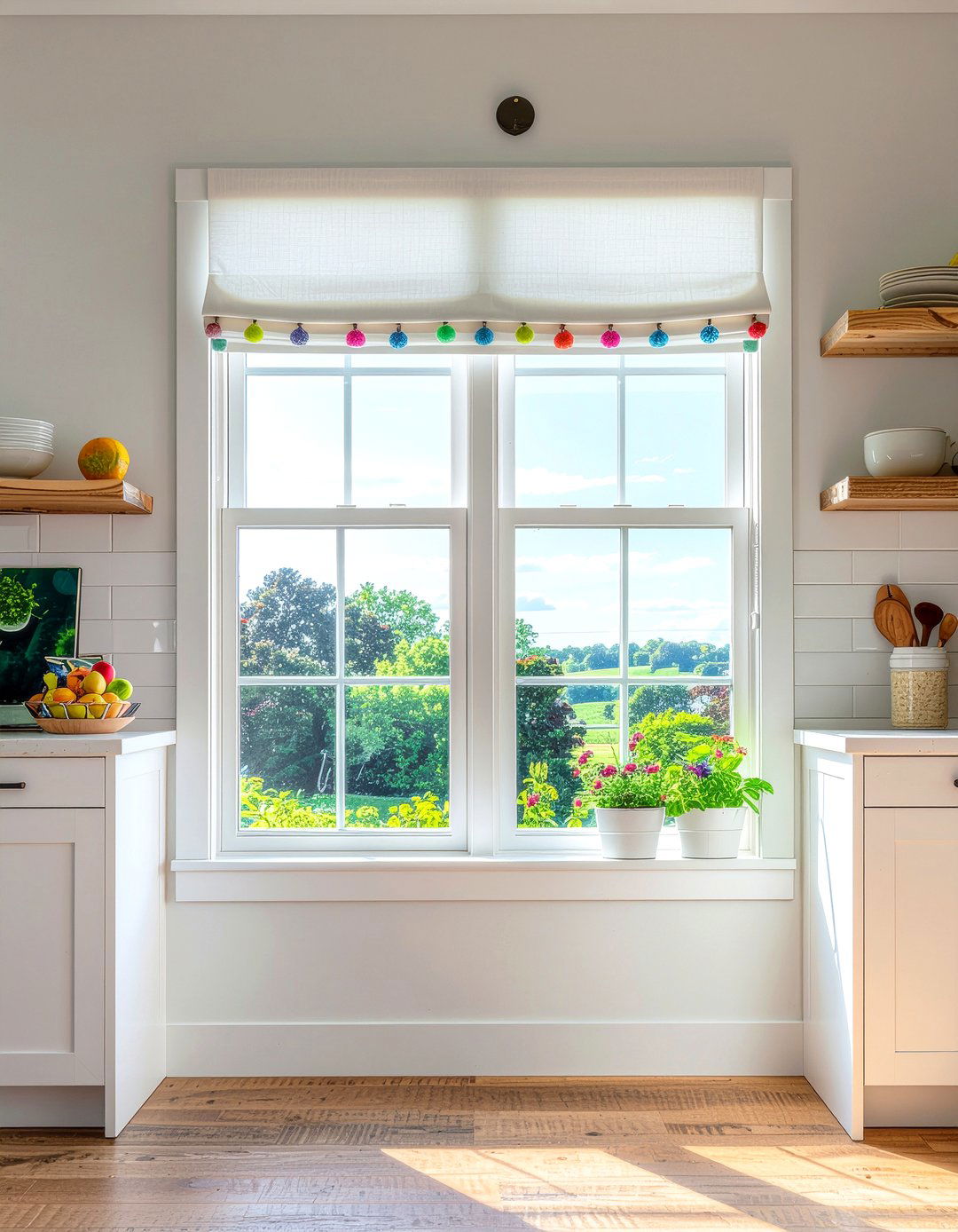 Pom Pom Cafe Curtain - 30 kitchen cafe curtain ideas