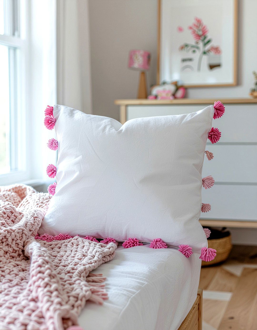 Pom pom throw pillow - 30 bedroom decorative pillows