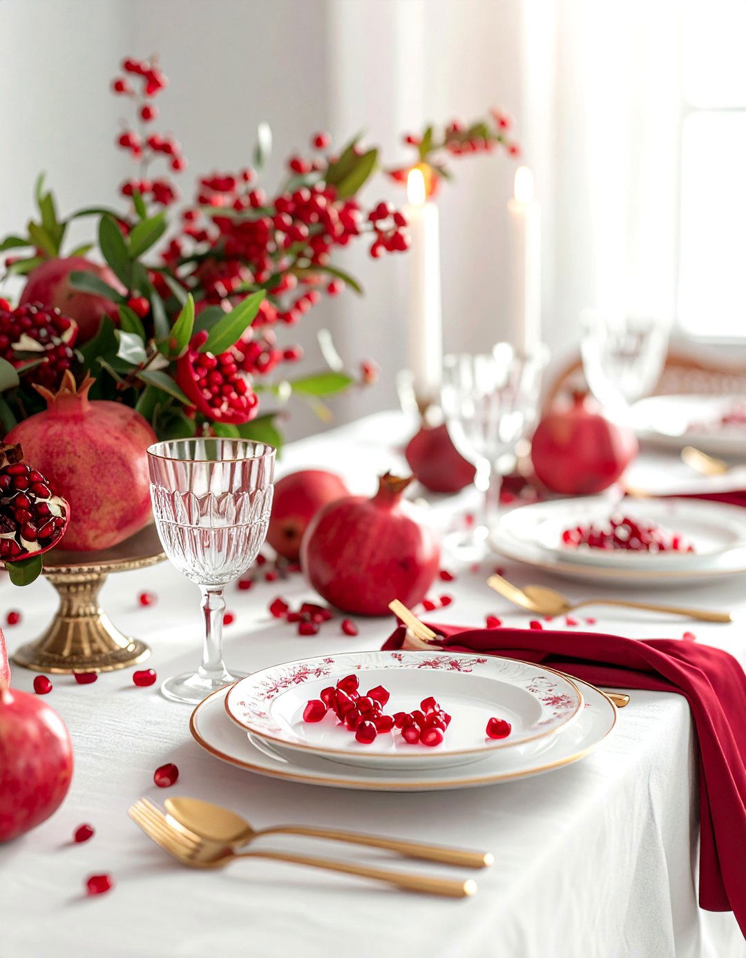 Pomegranate themed Passover table - 30 Passover dining room ideas
