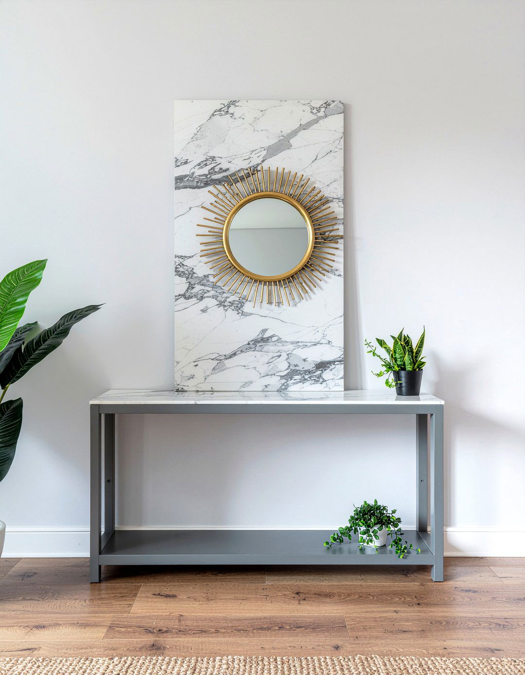 Pony wall with marble countertop - 30 living room pony wall ideas