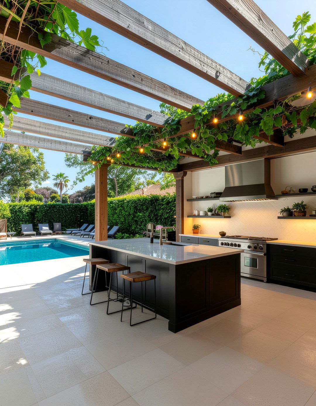 Pool House Kitchen With Pergola Roof - 30 pool house kitchen ideas