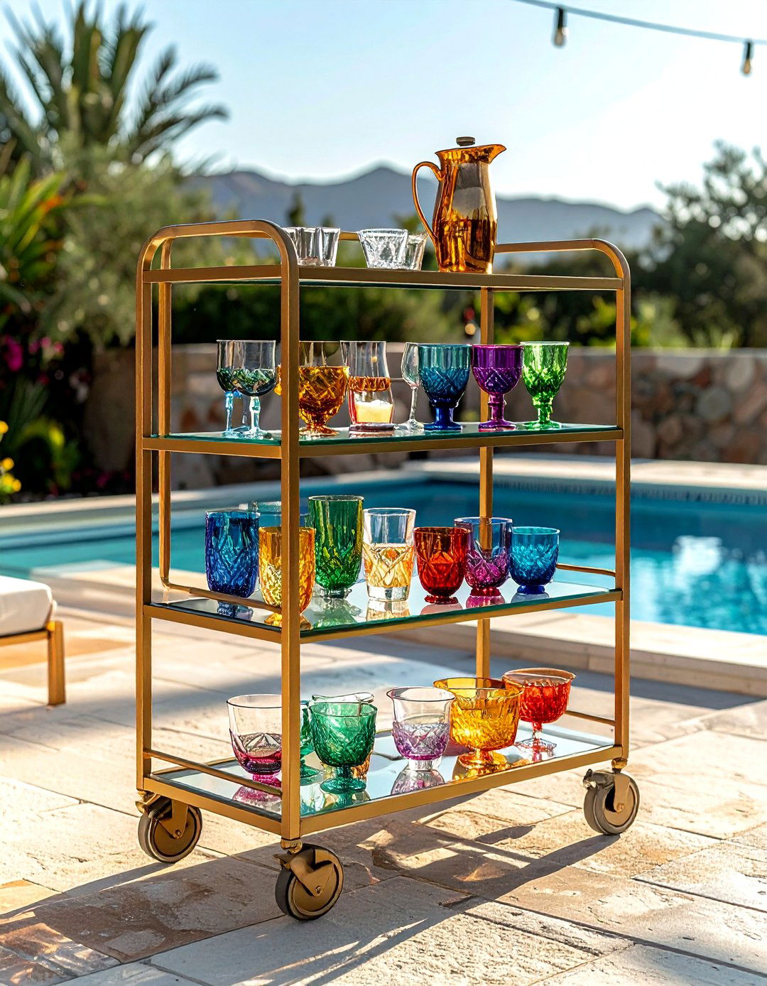 Poolside bar cart - 30 poolside decor ideas