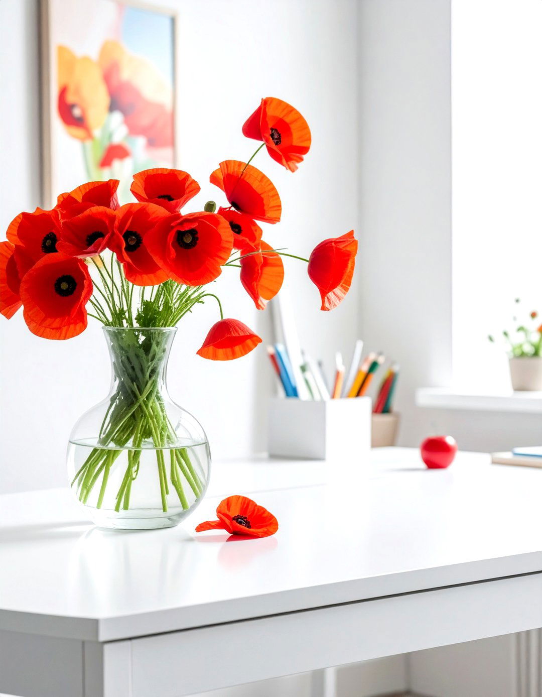 Poppy stems in hand blown glass - 30 vase arrangement ideas