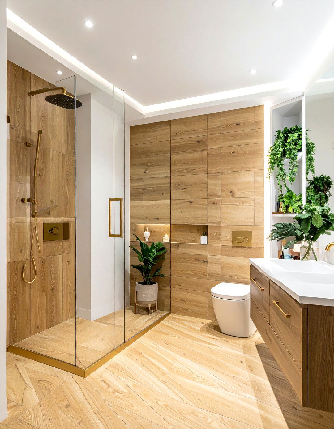 Porcelain wood look tile - 30 bathroom wood floor ideas