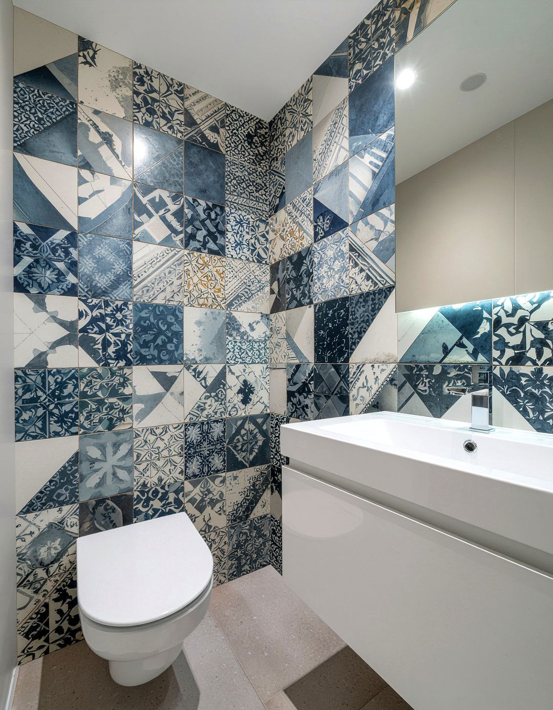 Portuguese tile accent wall - 30 Portuguese tile bathroom ideas