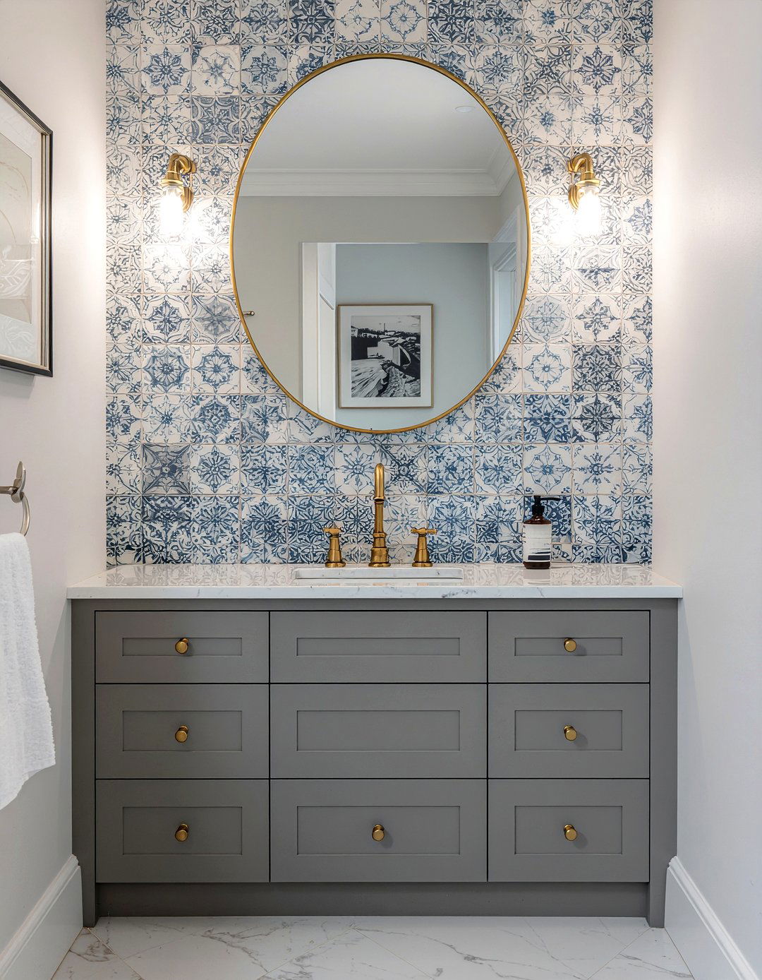 Portuguese tile backsplash vanity - 30 Portuguese tile bathroom ideas