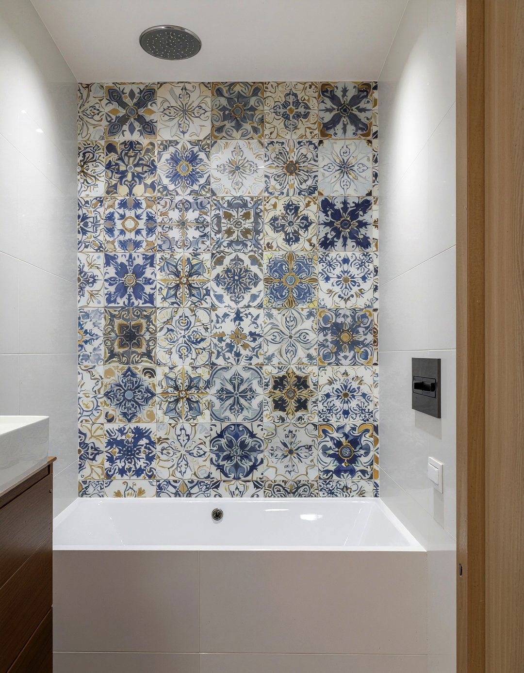 Portuguese tile shower wall - 30 Portuguese tile bathroom ideas