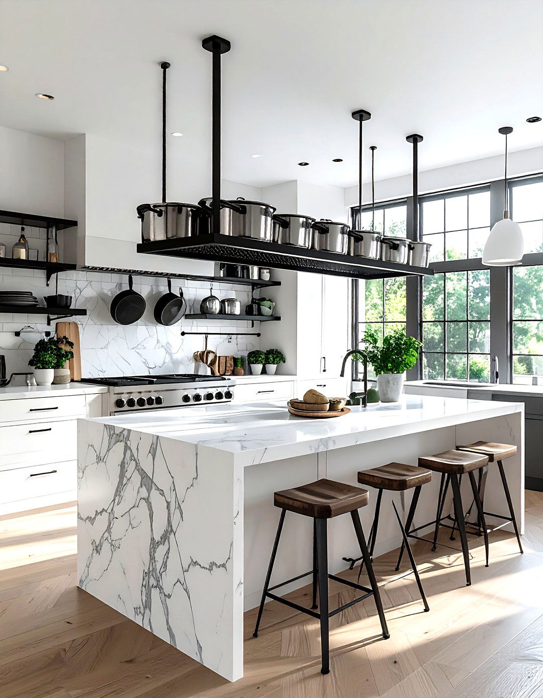 Pot Rack Over Island - 30 kitchen charm ideas