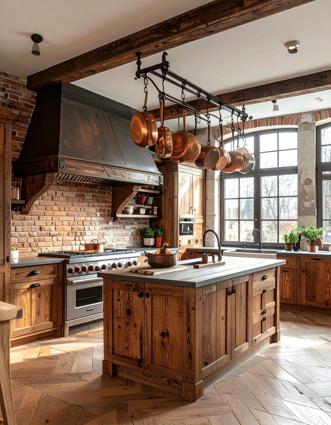 Pot rack kitchen - 30 rustic kitchen ideas