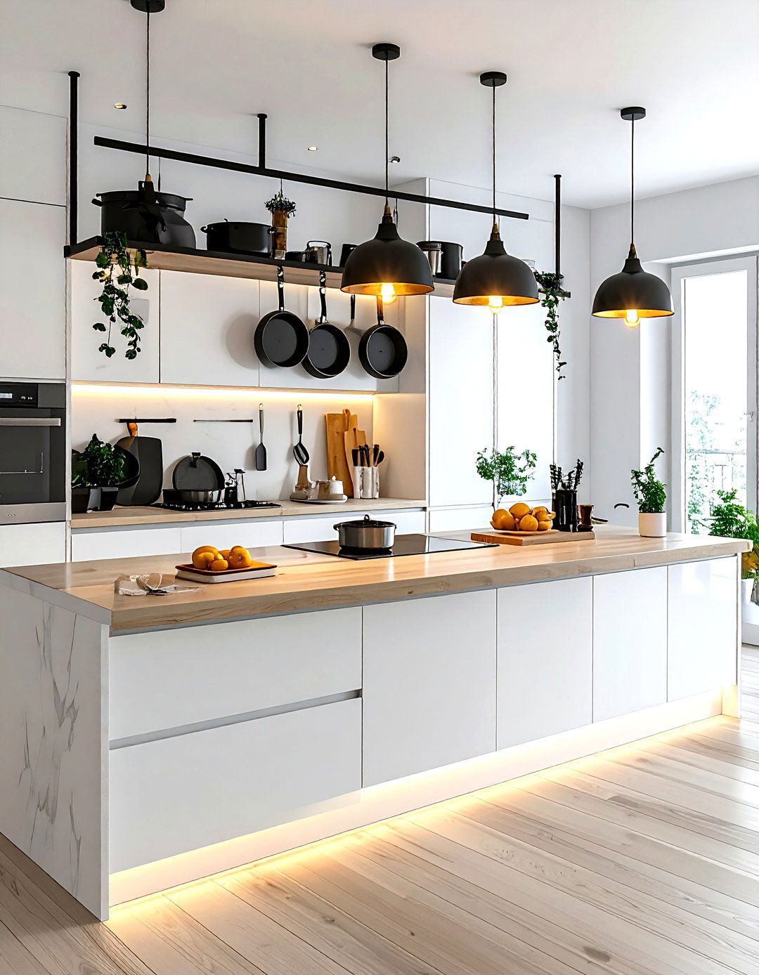 Pot rack with lights - 30 kitchen pot rack ideas