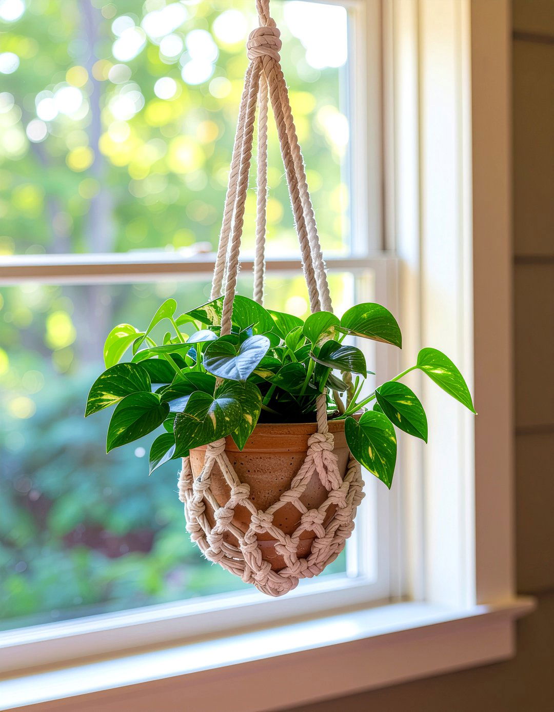 Pothos In Macrame Hanger - 30 living room pothos ideas