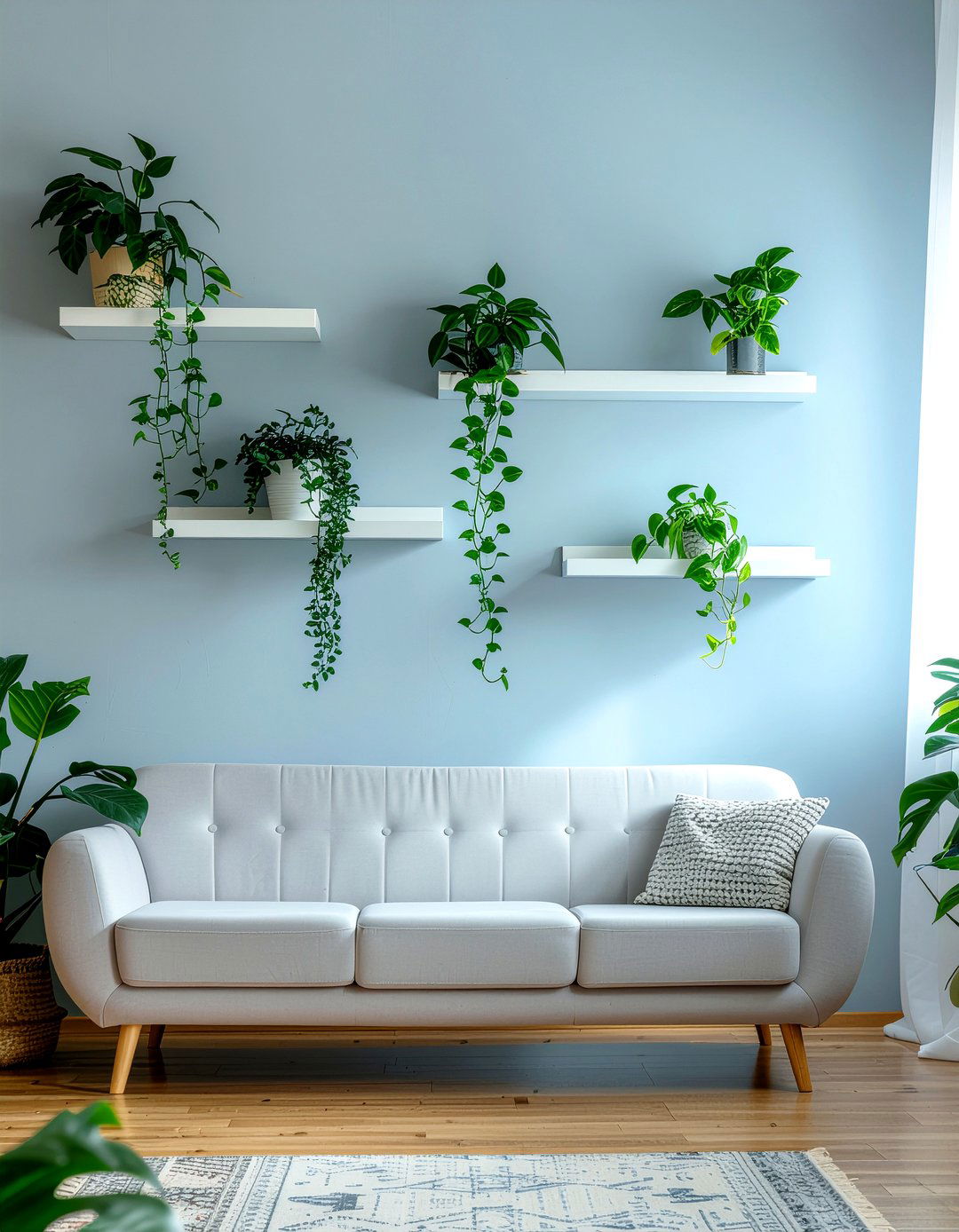 Pothos On Floating Shelves - 30 living room pothos ideas