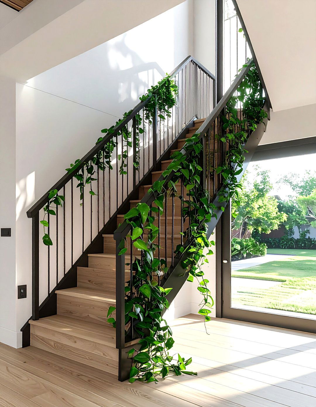 Pothos Staircase Railing - 30 pothos decor ideas