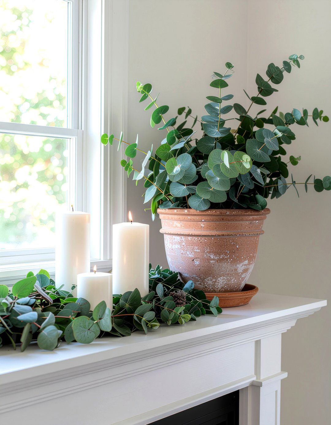 Potted Eucalyptus Plant - 30 everyday mantel ideas