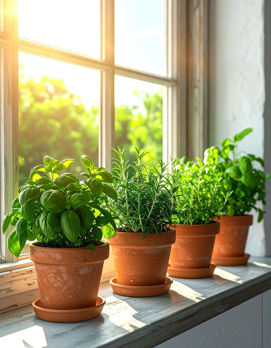 Potted Herbs On Windowsill - 30 farmhouse kitchen ideas